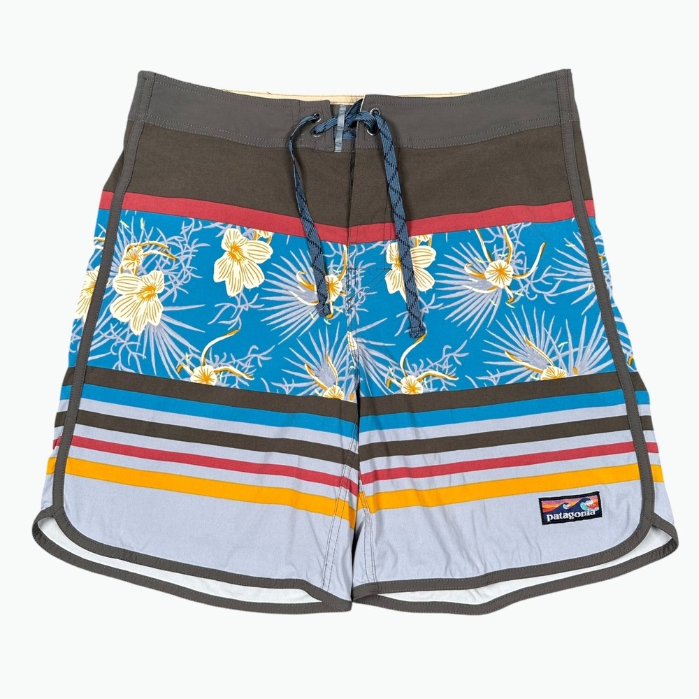 Patagonia Board Shorts Mens 32 Blue Multicolor Scallop‎ Hem Floral Striped Print